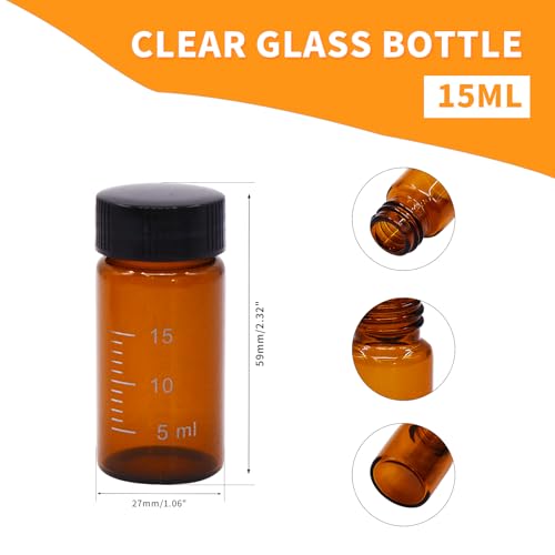 10pcs 20ml/5 Dram Little Brown Glass Bottle Vials with Black Screw Cap, Small Graduated Sample Container, Empty Leak-Proof Storage Test Vials for Sample Capture and Storage - color: Brown & Black, size: 20ml