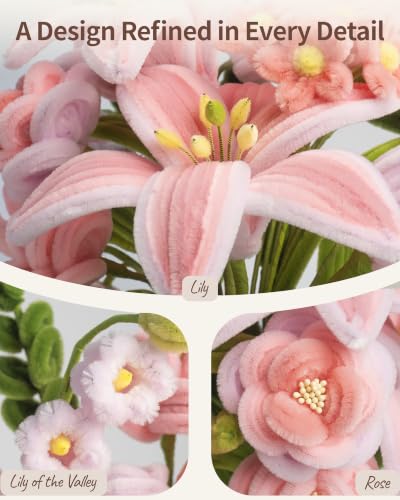 Vuzica 750Pcs Pipe Cleaner Flower Kit, 8mm Pink Pipe Cleaners Bulk - color: Lily Blush - Bouquet Edition