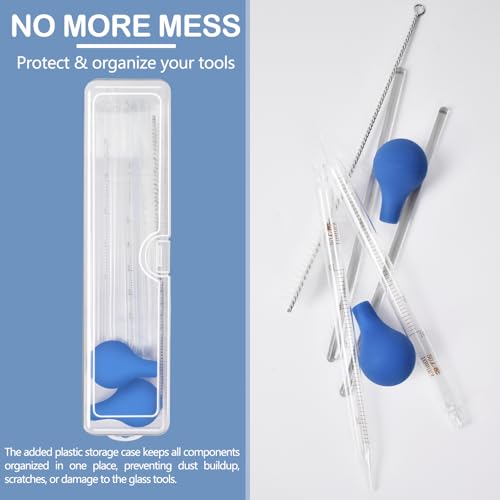 Artcome 5PC Glass Dropper Set - Pipettes Graduated Lab Dropper - 2x10ml Graduated Droppers, 2x Glass Stir Rods with Washing Brush -Ideal for Essential Oils, Lab Use, Liquid Transfer - size: 5 pcs