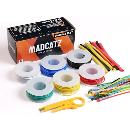 22 AWG MADCATZ Stranded Wires, 6 Colors Electrical Wire Cable PVC Insulation 25ft, Hook up Wire Kit 1007 Hookup Wire Tinned Copper for DIY Projects, Automotive Wiring - color: 22AWG (25Ft) PVC, size: Stranded Wires