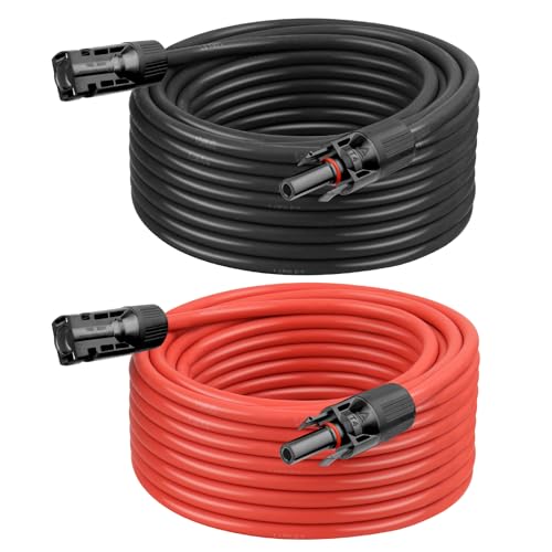 10 AWG Solar Extension Cable 30FT Black + 30FT Red, 10 Gauge Solar Panel Wire Male to Female Tinned Copper Wire for Solar Panel, Automotive, RV, Boat, Outdoors - size: 10AWG 30FT