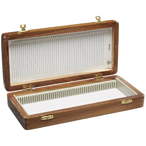 United Scientific™ Wooden Microscope Slide Box, 50 Slots with Hinged Lid