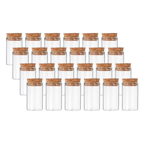 PATIKIL 20ml Test Tubes, 24pcs 1.97x1.18 Glass Clear Flat Bottom Test Tube Containers with Cork Stopper for Bead Party Candy Bath Salt Storage Scientific Experiment Plant Propagation - size: 20ml