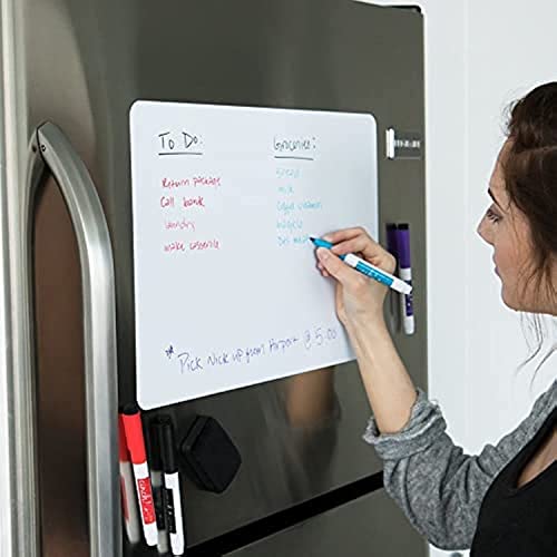 17"x11" Magnetic Dry Erase Board for Fridge with 4 Markers and Eraser - size: 11"W x 17"H