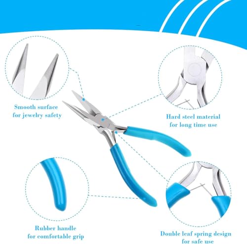 Sky Blue Mini Needle Nose Pliers - 4.5 Inch Jewelry Making Pliers With Comfort Grip Handle - color: Sky Blue