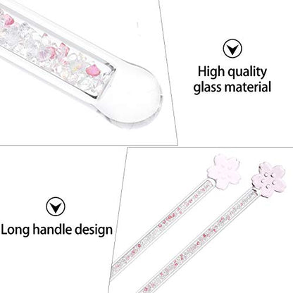 Toyvian Cherry Blossom Glass Stirring Rods 2-Pack 6.88 Inch Reusable Tea Juice Wine Swizzle Sticks with Decorative Handle for Home Bar and Restaurant