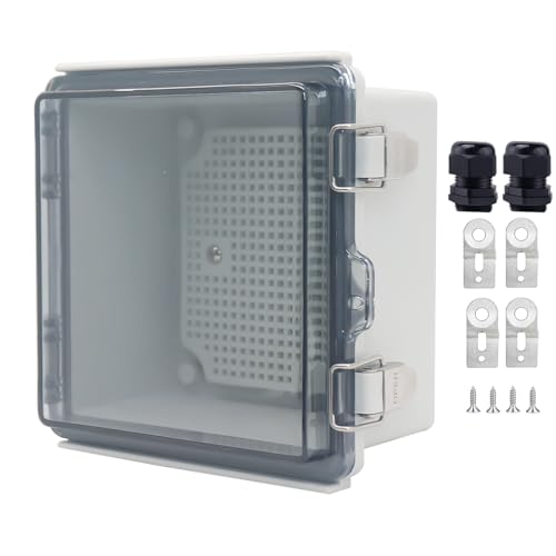Waterproof Junction Box, ABS Plastic Electrical Box with Stainless Steel Latch, Hinged Cover Electric Project Enclosure Box with Mounting Plate, Wall Brackets & Cable Gland 5.9"x5.9"x3.5" - color: Clear, size: 5.9"x5.9"x3.5"