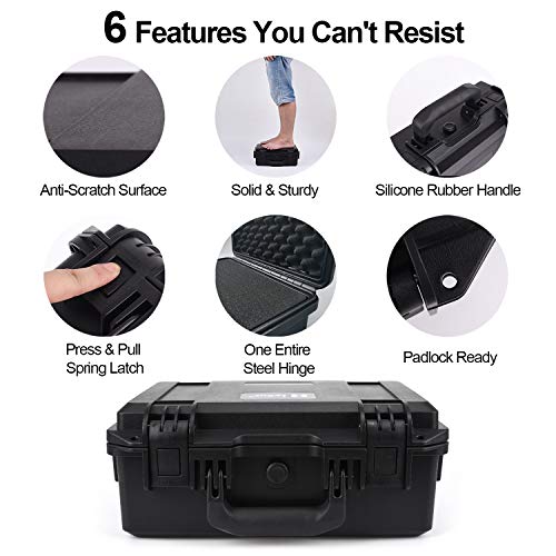 Lykus HC-4410 Waterproof Hard Case with Foam, Inner Size 15.75*10.24*3.94in - color: Black, size: HC-4410