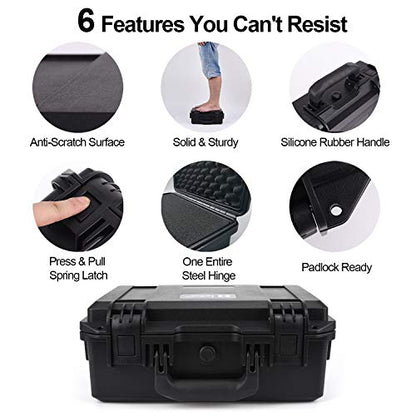 Lykus HC-3810 Waterproof Hard Case with Foam, Inner Size 14.33*10.24*4.53in - color: Black, size: HC-3810