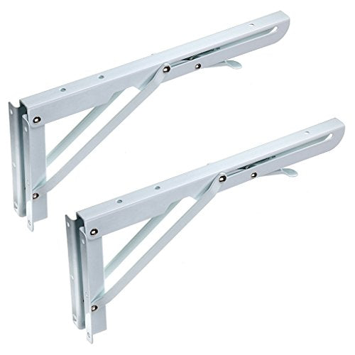 Sumnacon Sturdy Folding Shelf Brackets - Heavy Duty Metal Triangle Table Bench Folding Shelf Brackets, 2 Pcs Folding Shelf Hinge Wall Mounted (12 Inch, White) - color: White, size: 12 Inch