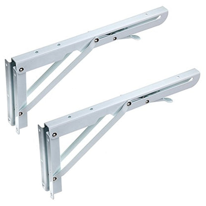 Sumnacon Sturdy Folding Shelf Brackets - Heavy Duty Metal Triangle Table Bench Folding Shelf Brackets, 2 Pcs Folding Shelf Hinge Wall Mounted (12 Inch, White) - color: White, size: 12 Inch