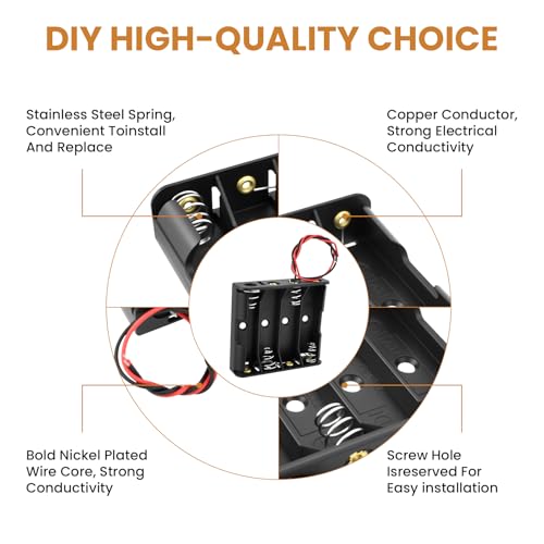 4-Pack 4 AA Battery Holder with Leads, 6V 4x1.5V Thicken Plastic Case