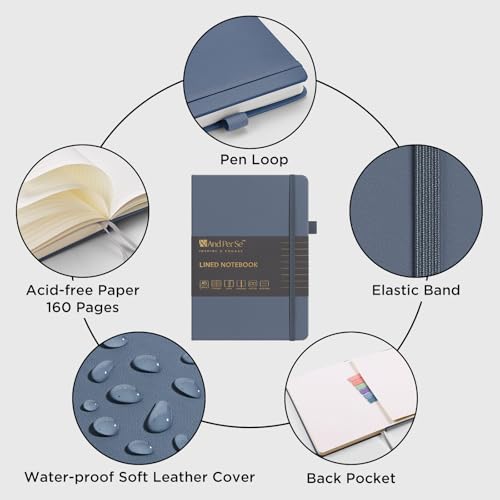 &And Per Se Lined Notebooks Bulk 5-Pack, A5 Hardcover Journal, 160 Pages 100gsm Thick Paper, Classroom Supplies for Students, Teachers, College Ruled Notebooks for School Office (Dark Blue) - color: Dark Blue, style: 5 Pack-Lined