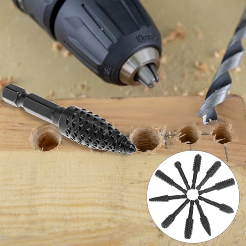 QWORK 10 Pieces Rotary Burr Wood Carving Rasp Files Set - 1/4" Hex Shank, Precision Milled, for Wood Plastic Engraving Deburring