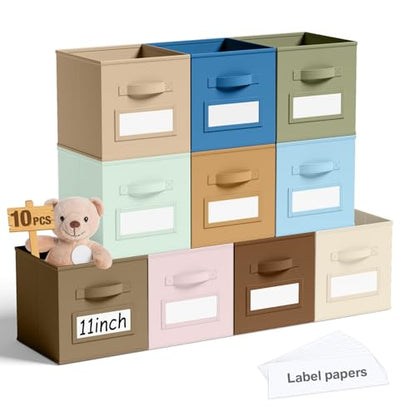 10 Pack Fabric Storage Cubes with Label 11" Collapsible Cube Bins, Boho - color: Boho, size: 11 Inch