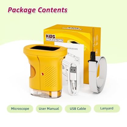 Kids Microscope 1000x Digital Handheld 2.4 in IPS Screen STEM Toy - color: Yellow