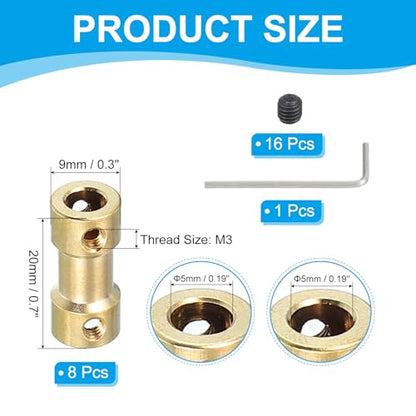 PATIKIL Brass Shaft Coupling Joint 5mm to 5mm, 8 Pcs Motor Shaft Coupler Extension Connector Rigid Sleeve Adapter Transmission Joint with Screws for RC Car Tires Shaft Motor - size: 5mm to 5mm