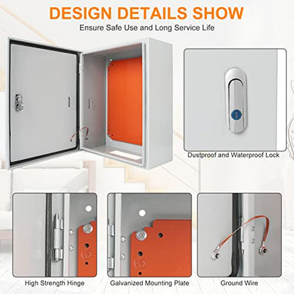 Cold Rolled Steel Electrical Box 23.6'' x 20'' x 8'' Indoor/Outdoor Thick Electrical Enclosure Box with Mounting Plate IP66 Weatherproof Anti-Rust and Anti-Corrosion (23.6'' x 20'' x 8'') - size: 23.6'' x 20'' x 8''