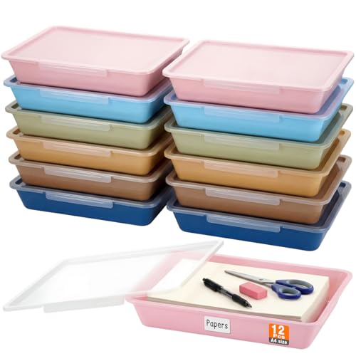 Tinlade 12 Pcs Classroom Paper Storage Bins with Lids, Morandi, 13x10in - color: Morandi
