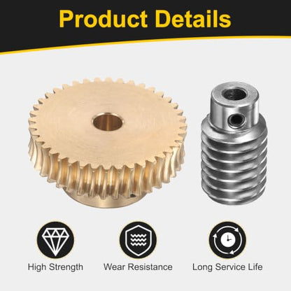 uxcell Worm Gear Set 40T 1 Module 40:1 Reduction Rate, 8mm/6mm Bore - size: 8mm/6mm Bore (1Mod 40T)