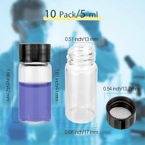 10Pcs 5ml (1/6oz) Clear Small Glass Bottles with Screw Caps - color: Clear, size: 5ml