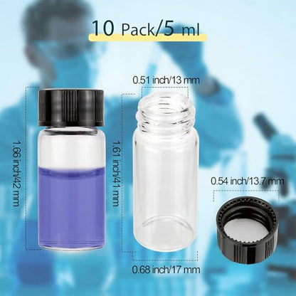 10Pcs 5ml (1/6oz) Clear Small Glass Bottles with Screw Caps - color: Clear, size: 5ml