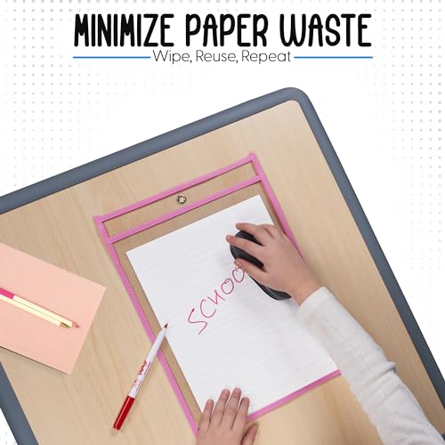 Essex Wares - 6 Pack, Pink Dry Erase Pockets, 10" Wide x 13.5" Tall - color: Pink