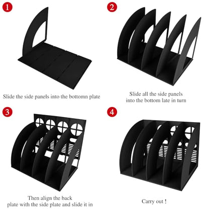 SAYEEC Sturdy Magazine Holder 4 Compartments Plastic Desktop File Organizer File Dividers Office Organizer Storage Document Magaizne Rack Display Box (Black) - color: Black-4 Sections