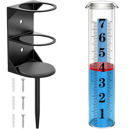 Rain Gauge Outdoor, Accurate Rain Gauges Outdoors Best Rated with Metal Rack Holder, Water Rain Meter with Thickened Plastic Large Font Tube for Yard, Easy to Read with Red Float - color: Metal rain gauge with foot