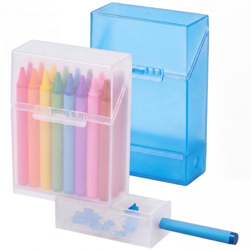 Clabby 2 Pcs 2 in 1 Plastic Crayon Box with Sharpener Holds 24, Clear,Blue - color: Clear,blue