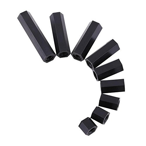 100pcs Black Nylon Spacers, Pa66 M3 Female X M3 Female Hex Threaded Spacer Standoff Hardware Spacers (M3x25) - size: M3x25