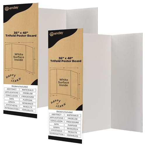 White Trifold Presentation Board 36" x 48" (Pack of 2) Self-Adhesive Science Subtitles Included - Display Exhibition Board Lightweight and Portable with Smooth Surface - By Emraw - size: 36" X 48", style: 2
