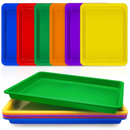 6 Pack Extra Large Plastic Art Trays 16 x 12 x 1.4 Inch for Classroom,6 Colors Stackable Craft Trays,Colorful Activity Serving Tray for Kid Painting,Organizer,Project,Jewelry Beads Sorting