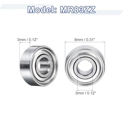 uxcell 12Pcs MR83ZZ Small Bearing, 3mm ID 8mm OD 3mm Width Double Shielded Deep Groove Ball Bearings for Electric Motor Skateboards 3D Printer, (ABEC 5) - size: MR83ZZ