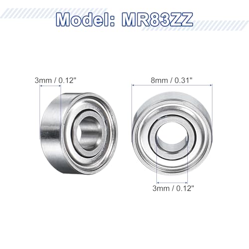 uxcell 12Pcs MR83ZZ Small Bearing, 3mm ID 8mm OD 3mm Width Double Shielded Deep Groove Ball Bearings for Electric Motor Skateboards 3D Printer, (ABEC 5) - size: MR83ZZ
