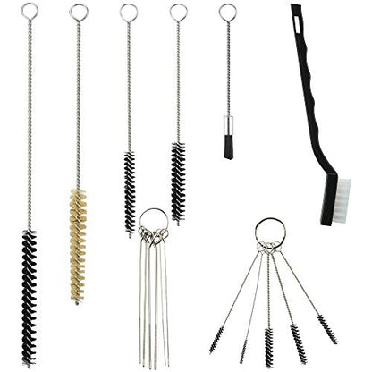 17Pcs Multi-Purpose Spray Gun Cleaning Kit Nylon Brushes Mini Brushes & Needles Metal Tube Cleaning Brush for Clean Airbrush Nozzles Spray Guns Tattoo Equipment