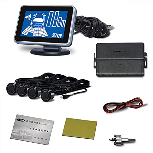 Car Auto Vehicle Reverse Backup Radar System with 4 Parking Sensors Rear Distance Detection kit Parktronic Assistant Beep Voice Warning LCD Monitor - color: white