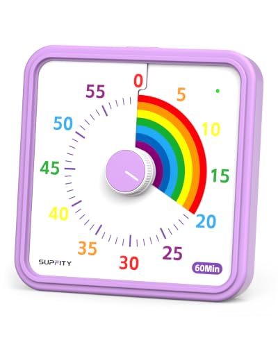 8-Inch Large Visual Timer for Kids 60-Minute Classroom Timer Magnetic - color: Purple-rainbow