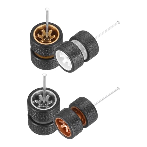 MECCANIXITY 4 Set 1/64 Wheels and Tires Set, Real Riders Rims Includes Axles for RC Diecast Car DIY Model, Silver Bronze Gold White Rims - color: Silver Bronze Gold White Rims