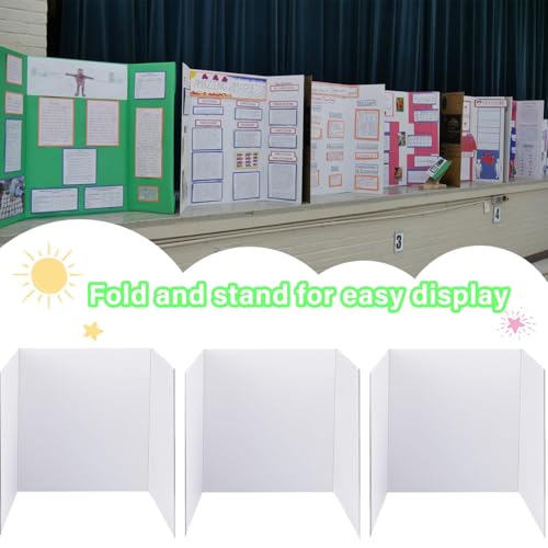 3 pcs Small White Tri-Fold Display Boards, 21 x 14 Inches Corrugated Trifold Poster Boards for School Projects, Science Fairs, Business Presentations and Exhibitions - size: 21 x 14 inches