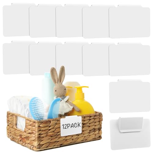 12pcs White Basket Labels Removable PVC Labels - color: White