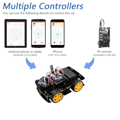 Freenove 4WD Car Kit with Remote (Compatible with Arduino IDE), Line Tracking, Obstacle Avoidance, Wireless Control App, Ultrasonic Sensor Motor Servo - color: With Remote