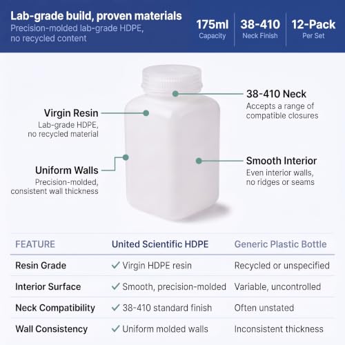 United Scientific™ HDPE Reagent Bottle, Wide Mouth, 175ml/6oz, Pack of 12 - size: 175 mL (6oz)
