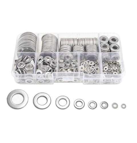 360 Pieces 8 Sizes 304 Stainless Steel Washers Assortment Kit, Lock Metal Washer for Screw(M2 M2.5 M3 M4 M5 M6 M8 M10)