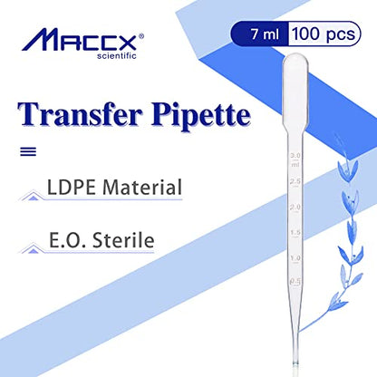 100pcs Sterile Transfer Pipettes, Vol. 7ml, 3ml Graduated, 155mm Long, Essential Oils Pipettes, Low-Density Polyethylene Material, Individual Peel-Pack, TPP7155-100 - style: Vol.7ml