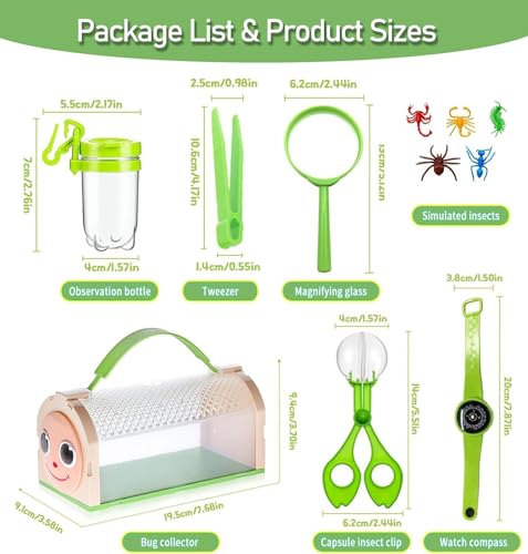 Bug Catcher for Kids Bug Catching Kit,Critter Habitat Box Insect Collecting,Includes Carrying Handle and Easy-Access Door,with Bug Tong,Tweezer & Magnifying Glass,Gift for Boys and Girls