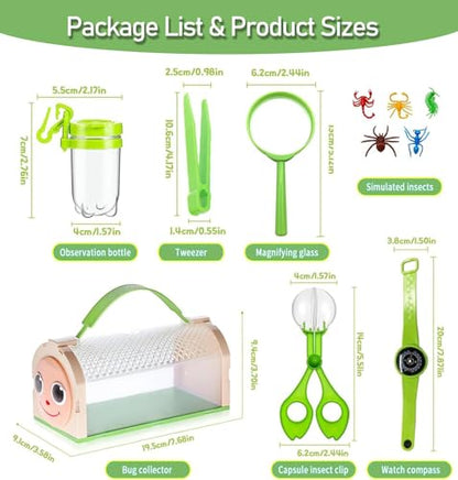 Bug Catcher for Kids Bug Catching Kit,Critter Habitat Box Insect Collecting,Includes Carrying Handle and Easy-Access Door,with Bug Tong,Tweezer & Magnifying Glass,Gift for Boys and Girls