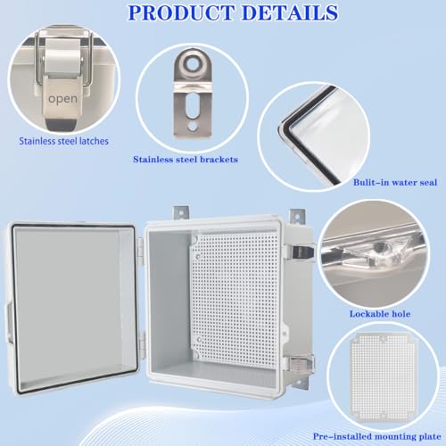 Waterproof Outdoor Electrical Box Junction Box Weatherproof IP67 ABS Plastic Enclosure Switch Router Project Box with Mounting Plate with Wall Bracket 2 Cable Glands Grey 8.27" x 8.27" x 5.12" - color: Grey, size: 8.27" x 8.27" x 5.12" 1pc