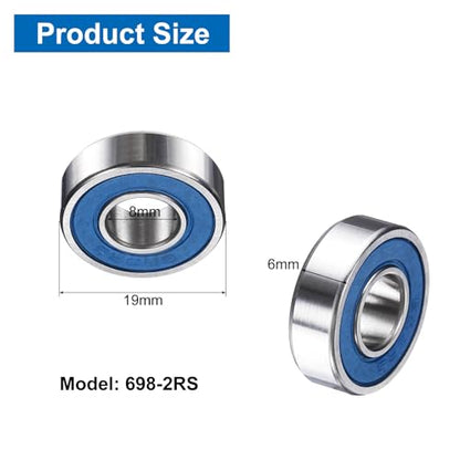 uxcell 8 Pcs 698-2RS Deep Groove Micro Bearing, 8x19x6mm Chrome Steel - size: 698-2RS