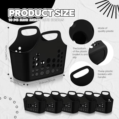 Nuogo 10 Pack Black Plastic Basket with Handles, Oval Shower Caddy Bulk - color: Black